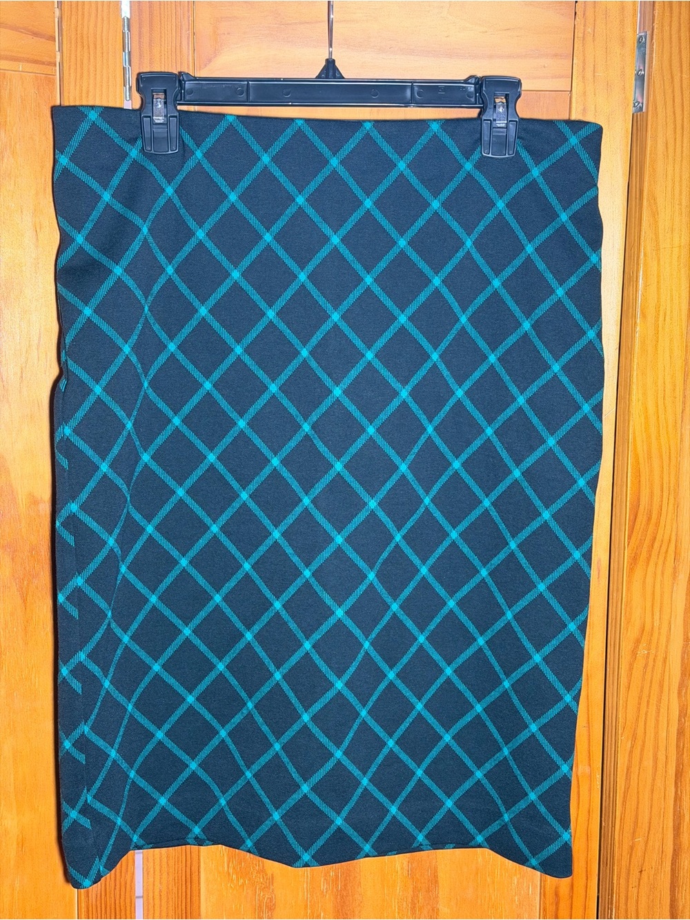 NWY Ann Taylor Black Pencil Skirt with Teal Grid| Sz L|Preppy, Office, Academia
